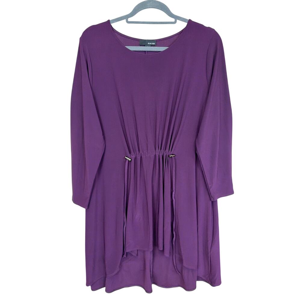 Sun Kim Comfy USA Purple High Low Adjustable Drawstring Tunic Top Large